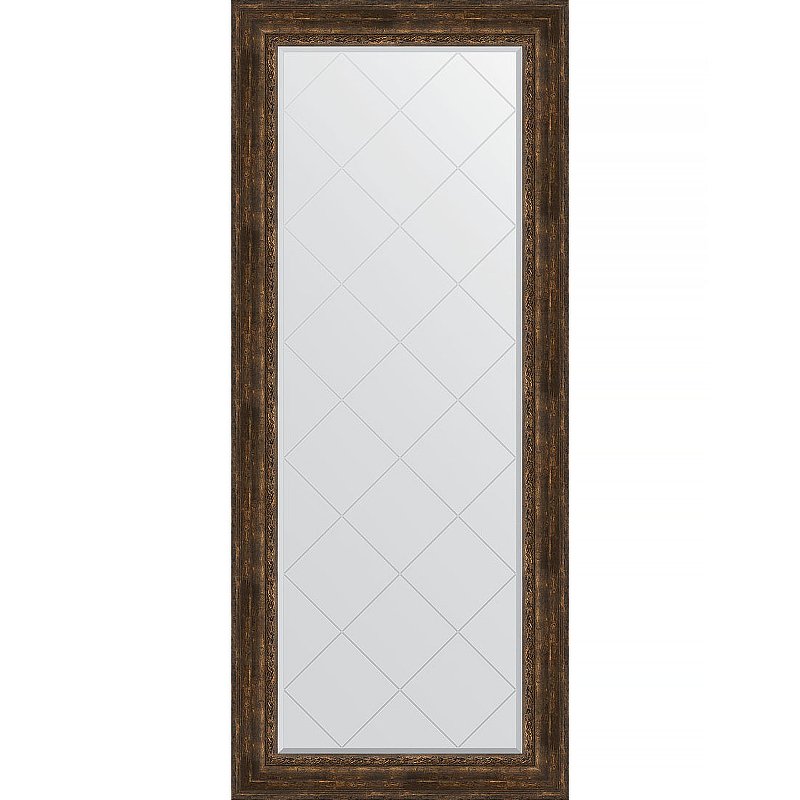 Зеркало Evoform Exclusive-G Floor 207х87 BY 6340 с гравировкой в багетной раме - Состаренное дерево с орнаментом 120 мм